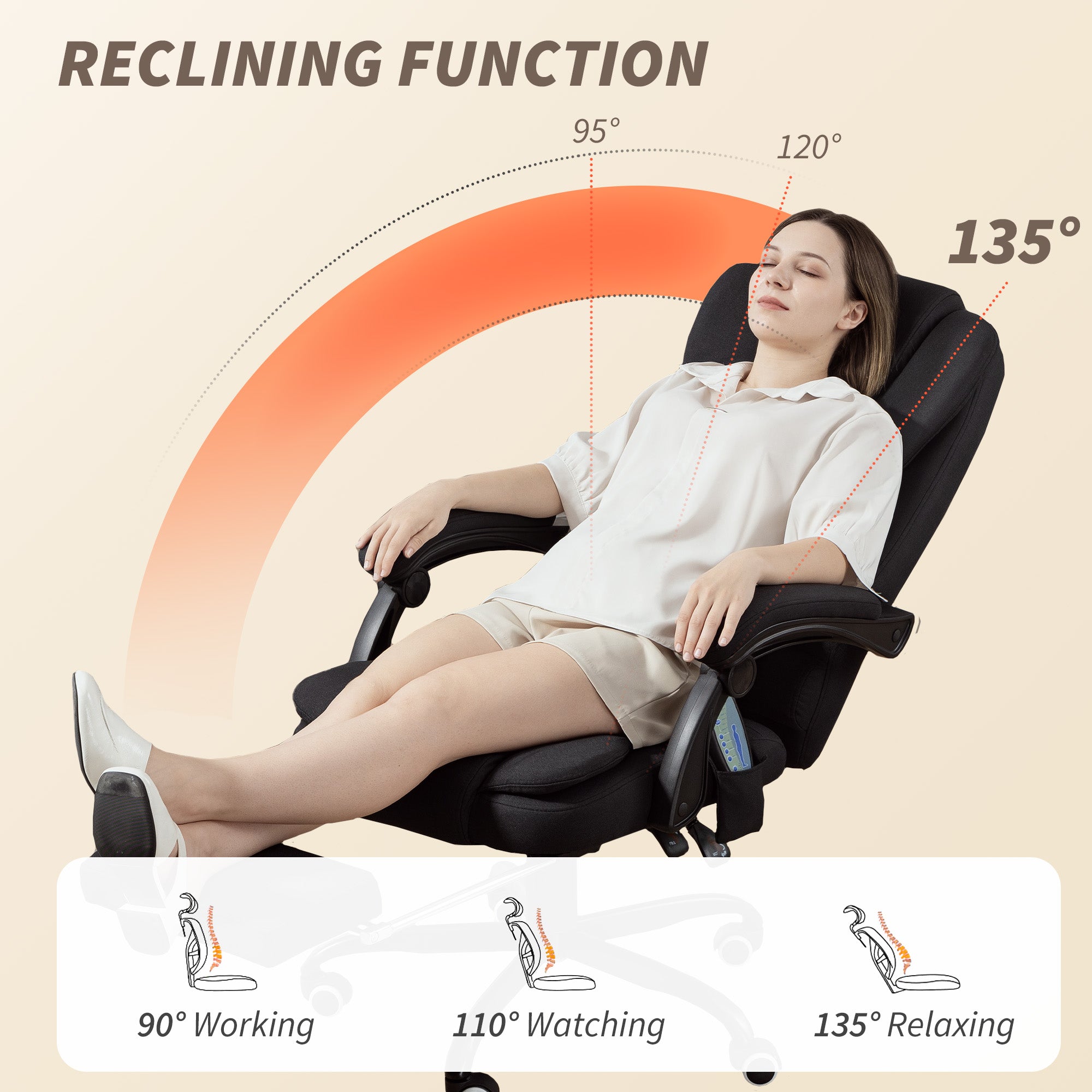 7-Point Vibrating Massage Reclining Office Chair with Footrest - Black-DECOROLALA