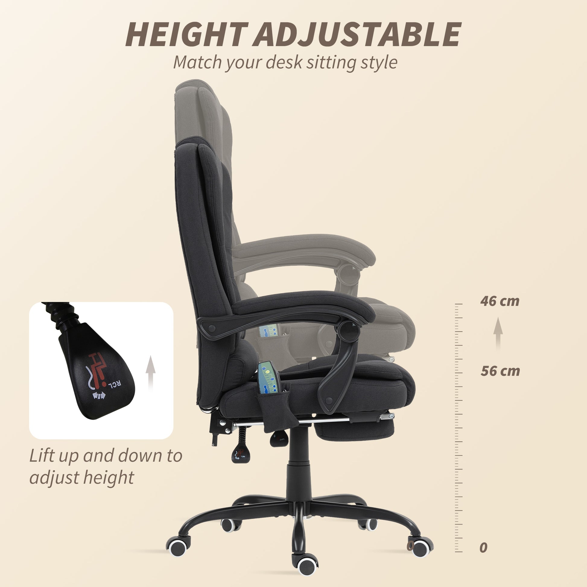 7-Point Vibrating Massage Reclining Office Chair with Footrest - Black-DECOROLALA