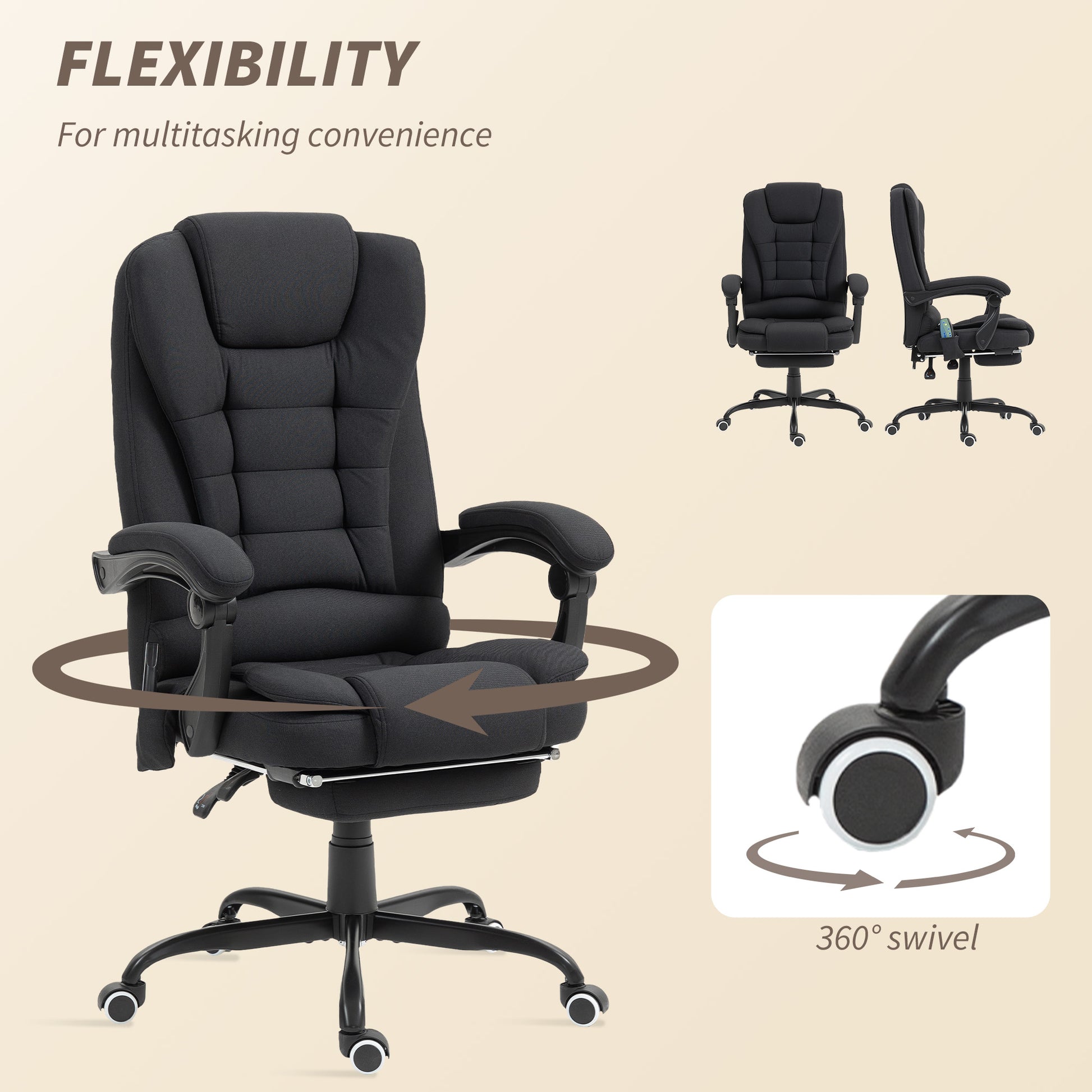 7-Point Vibrating Massage Reclining Office Chair with Footrest - Black-DECOROLALA