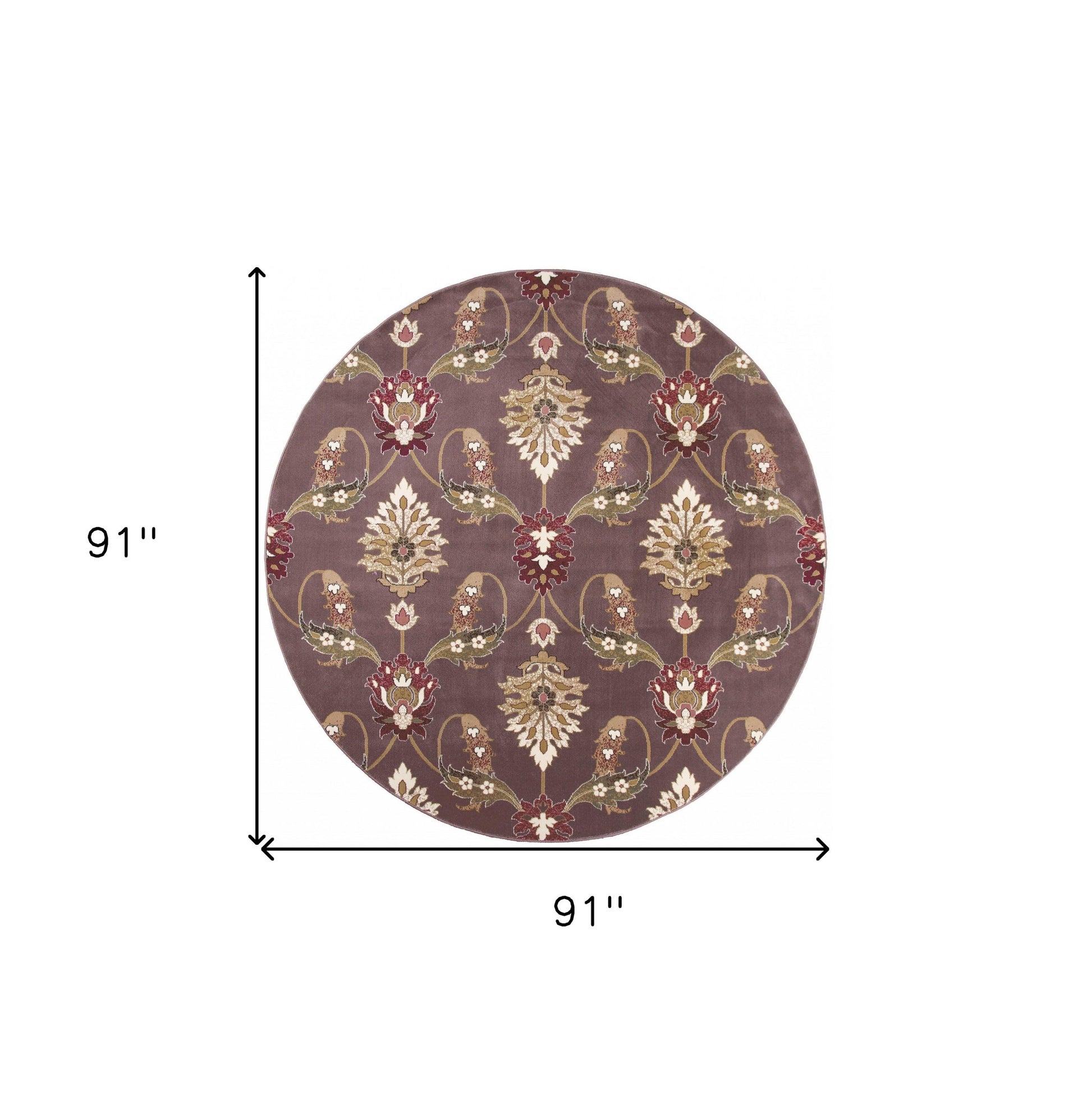 7' Purple Ivory And Brown Floral Octagon Rug-Area Rugs-DECOROLALA
