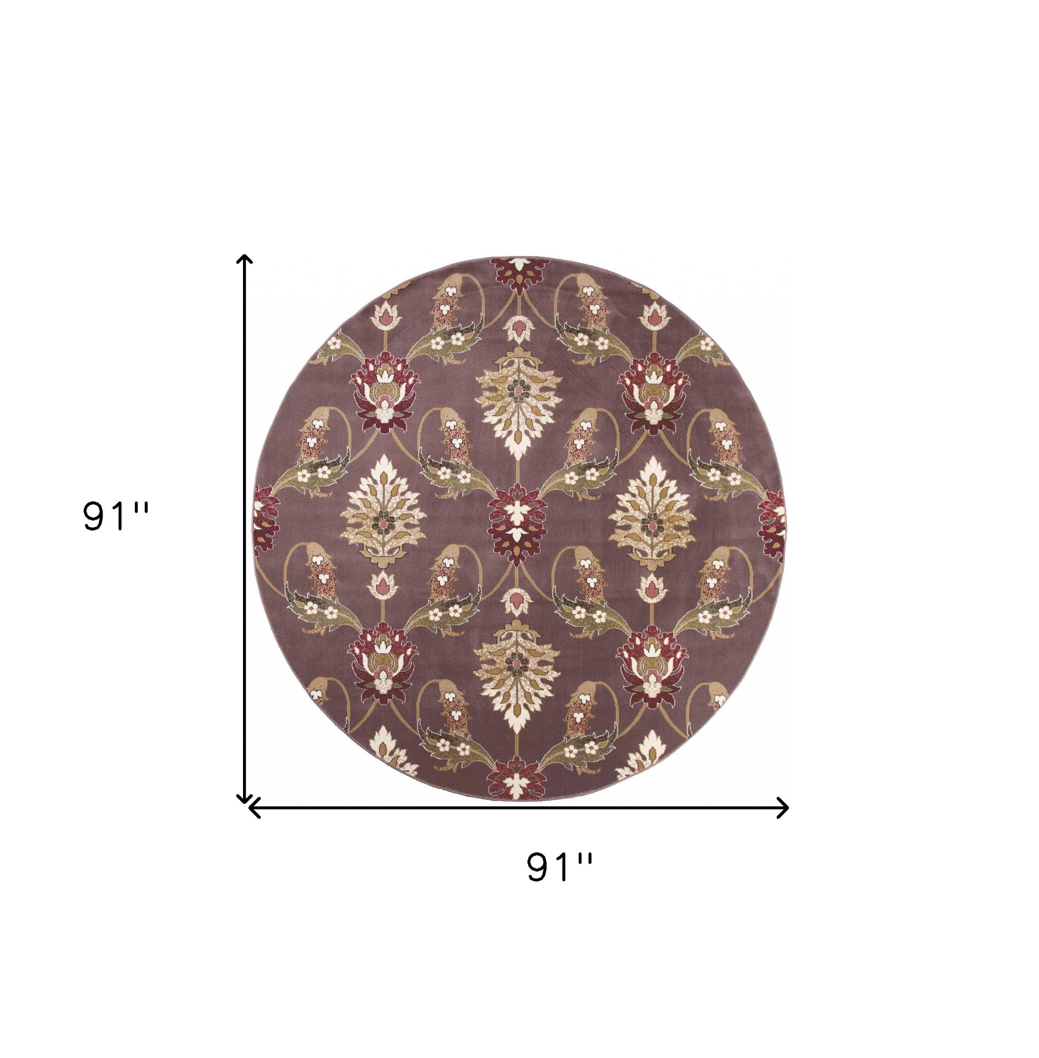 7' Purple Ivory And Brown Floral Octagon Rug-Area Rugs-DECOROLALA