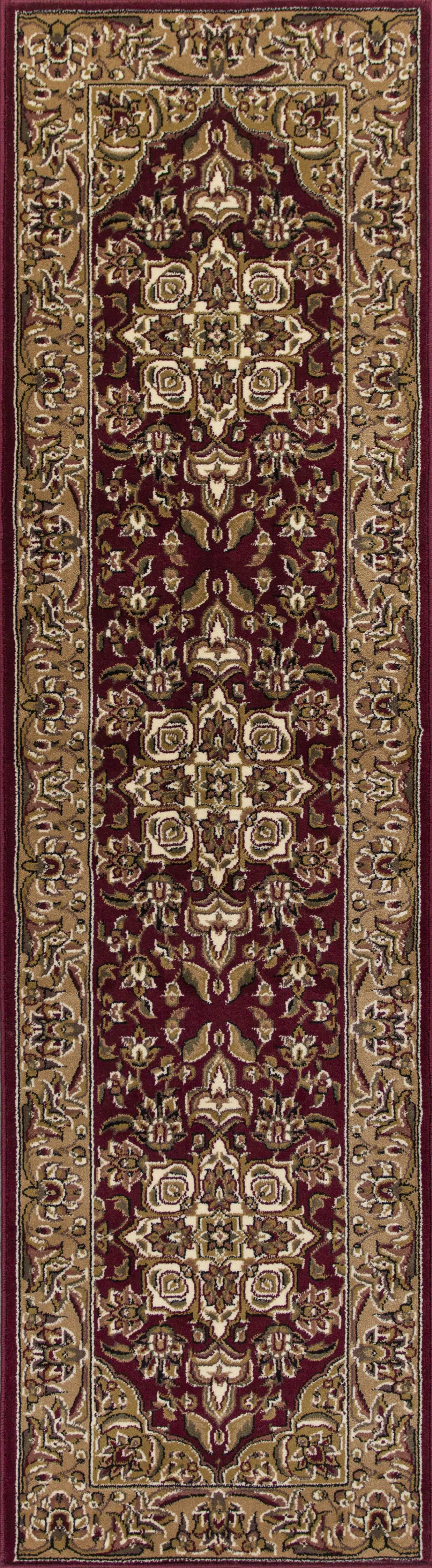 7' Red And Beige Floral Medallion Octagon Rug-Area Rugs-DECOROLALA