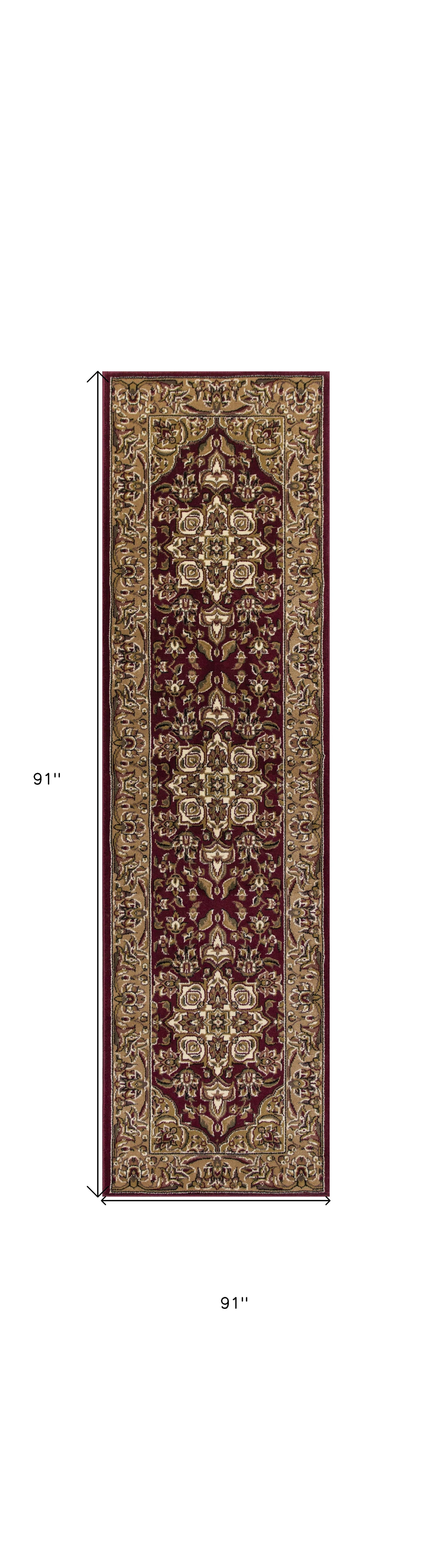 7' Red And Beige Floral Medallion Octagon Rug-Area Rugs-DECOROLALA
