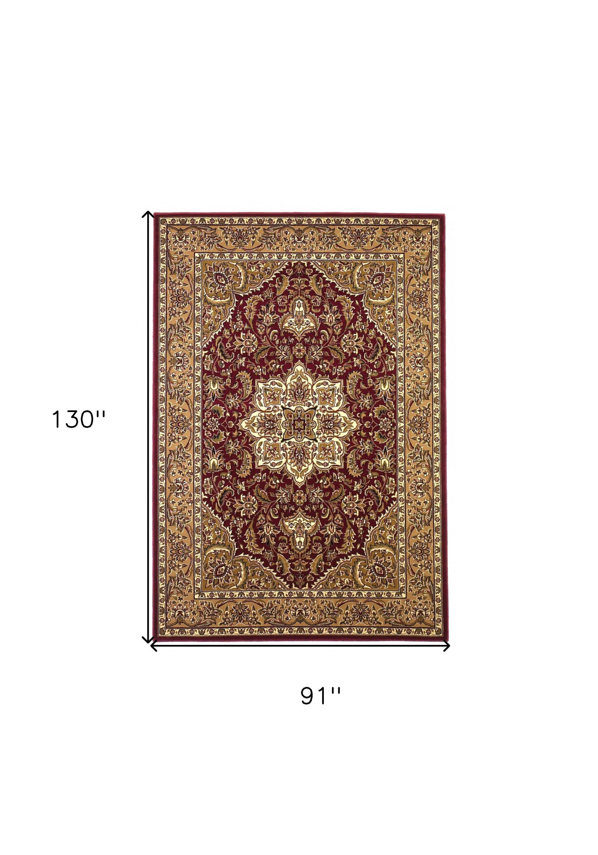 7' Red And Beige Floral Medallion Octagon Rug-Area Rugs-DECOROLALA