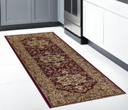 7' Red And Beige Floral Medallion Octagon Rug-Area Rugs-DECOROLALA