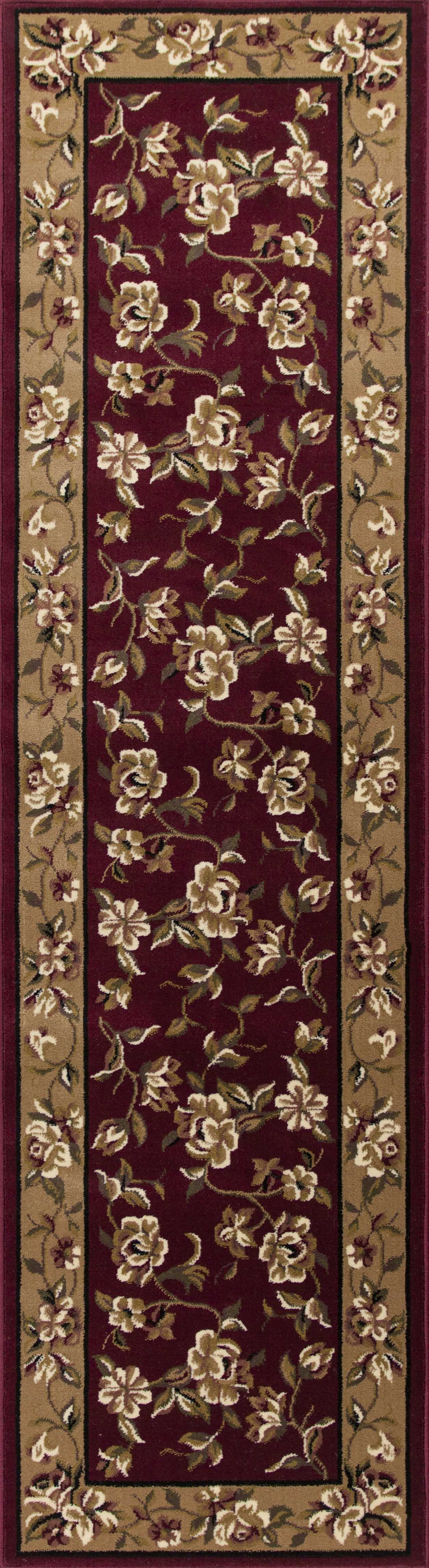 7' Red And Beige Floral Vines Octagon Rug-Area Rugs-DECOROLALA