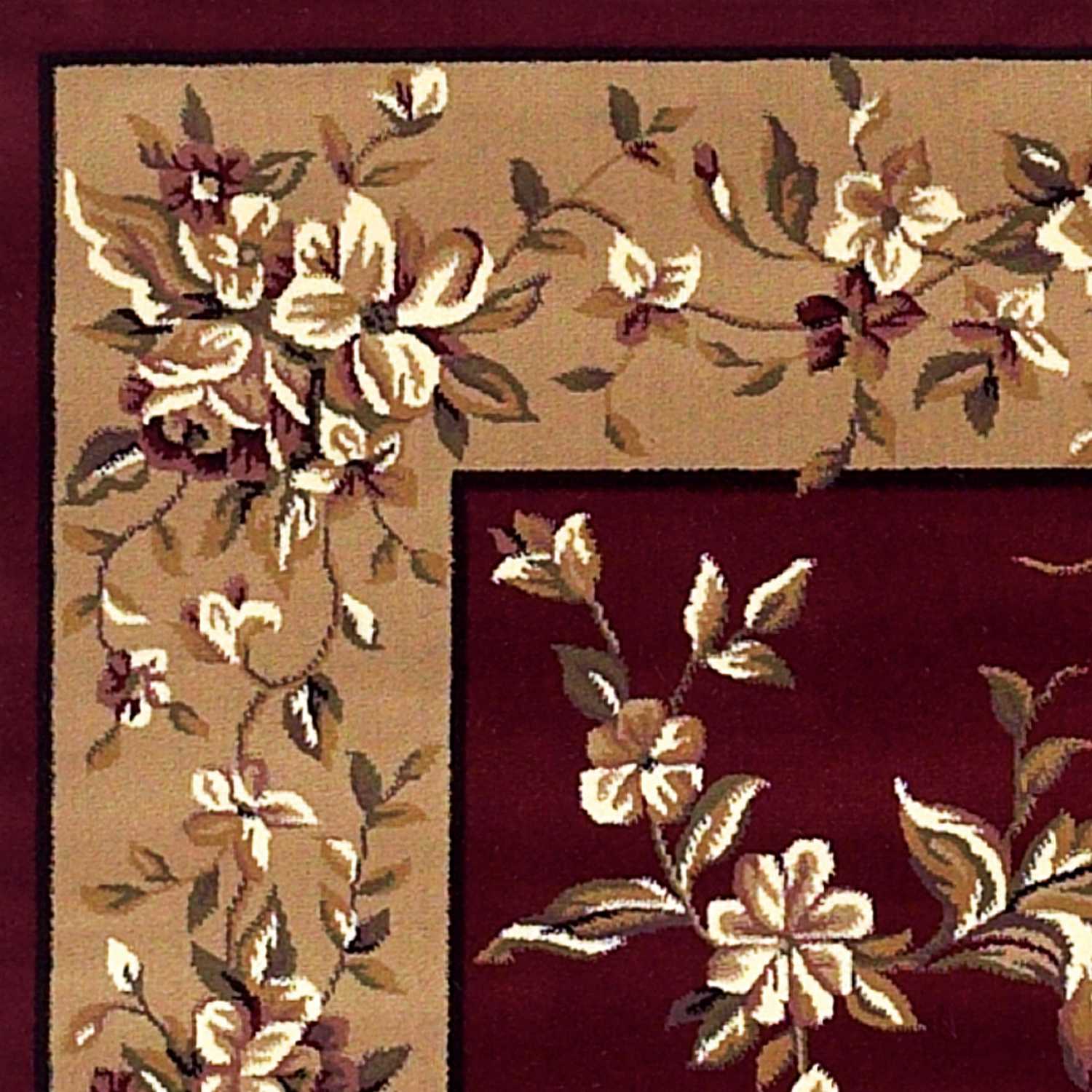 7' Red And Beige Floral Vines Octagon Rug-Area Rugs-DECOROLALA