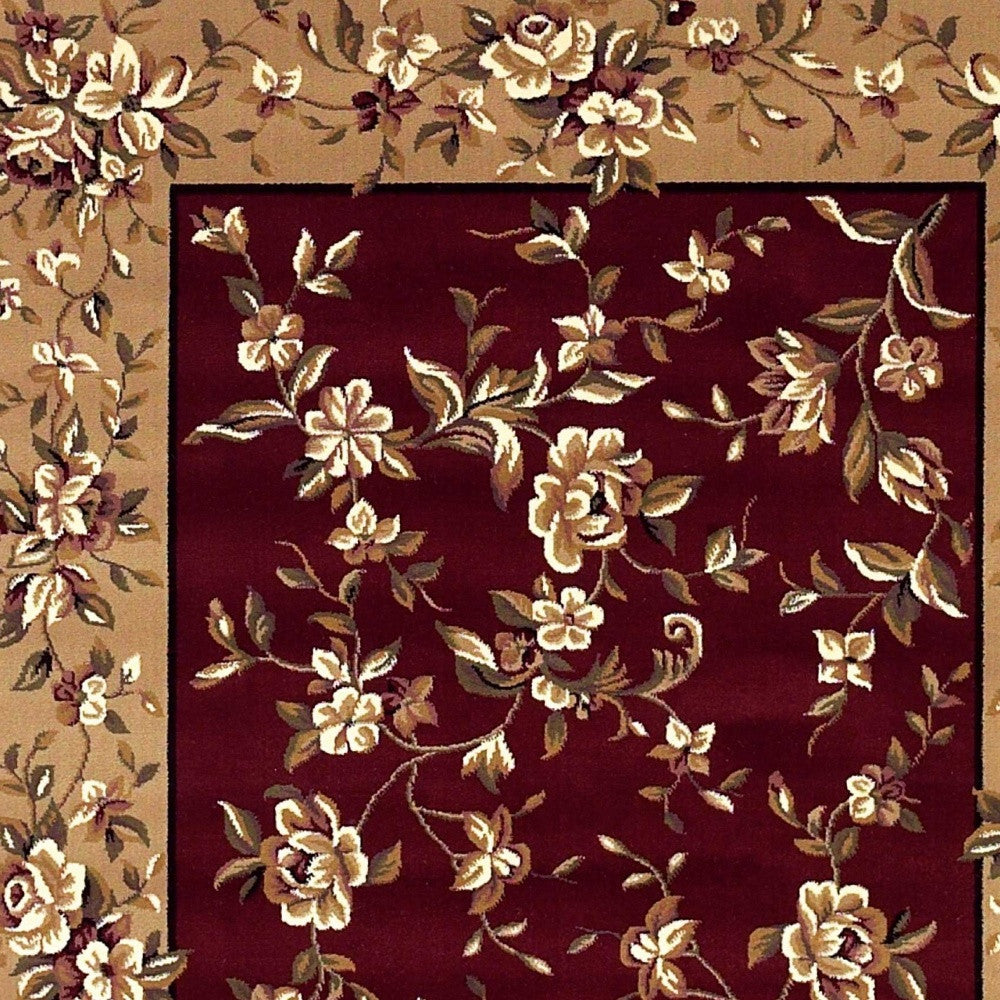 7' Red And Beige Floral Vines Octagon Rug-Area Rugs-DECOROLALA