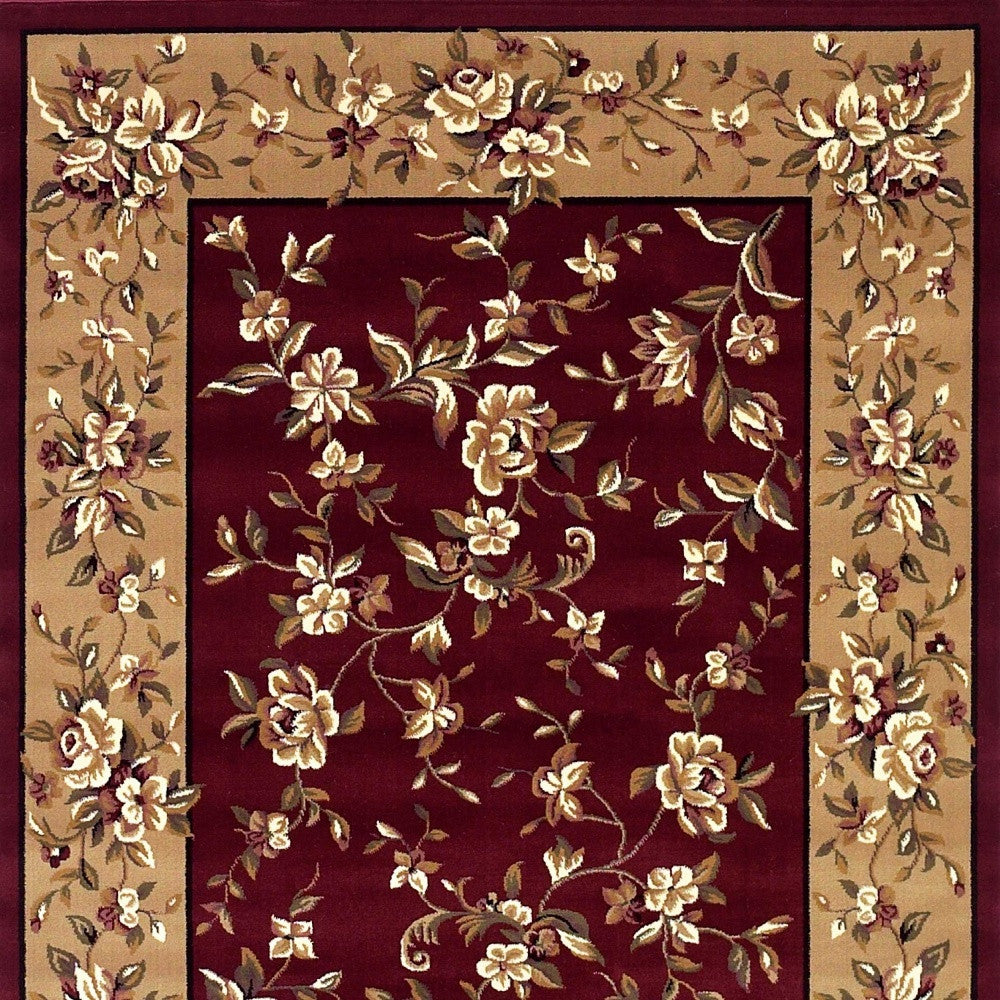 7' Red And Beige Floral Vines Octagon Rug-Area Rugs-DECOROLALA