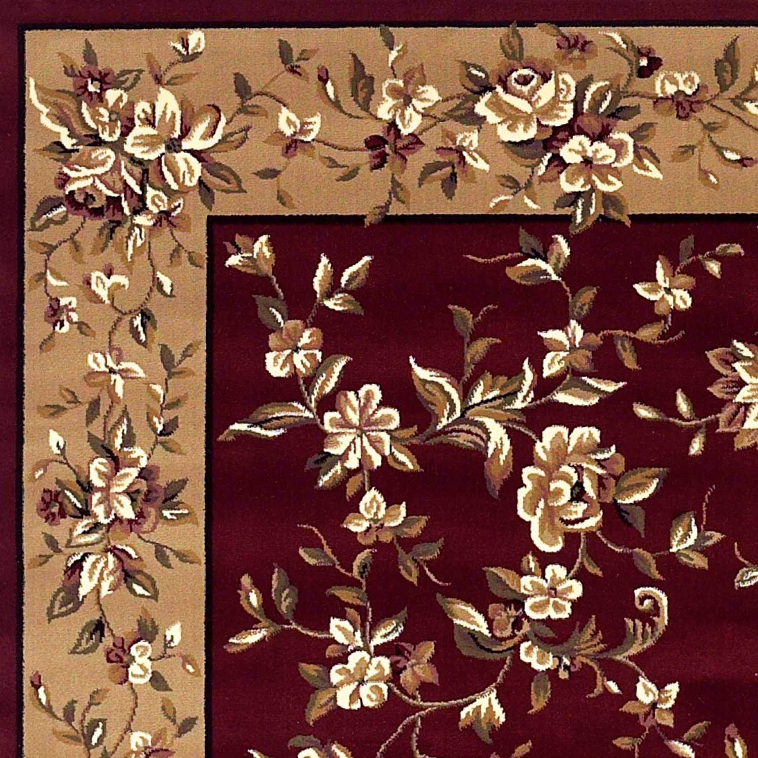 7' Red And Beige Floral Vines Octagon Rug-Area Rugs-DECOROLALA
