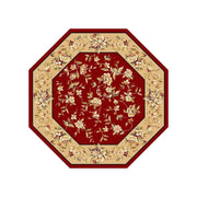 7' Red And Beige Floral Vines Octagon Rug-Area Rugs-DECOROLALA