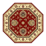7' Red And Ivory Floral Medallion Octagon Rug-Area Rugs-DECOROLALA