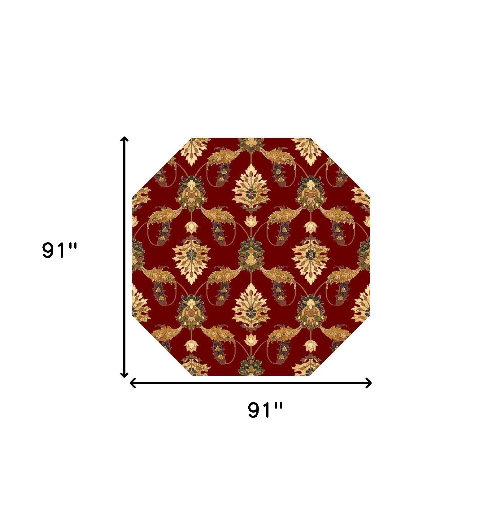 7' Red Beige And Brown Floral Vines Octagon Rug-Area Rugs-DECOROLALA