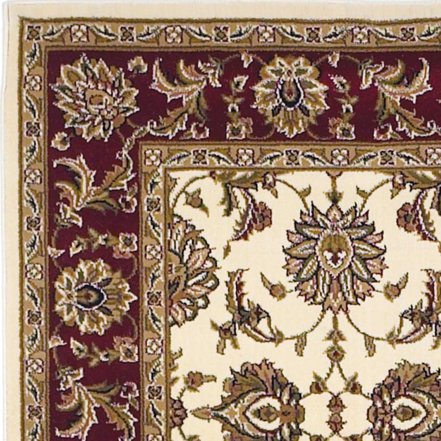 7' Red Ivory And Brown Floral Medallion Octagon Rug-Area Rugs-DECOROLALA