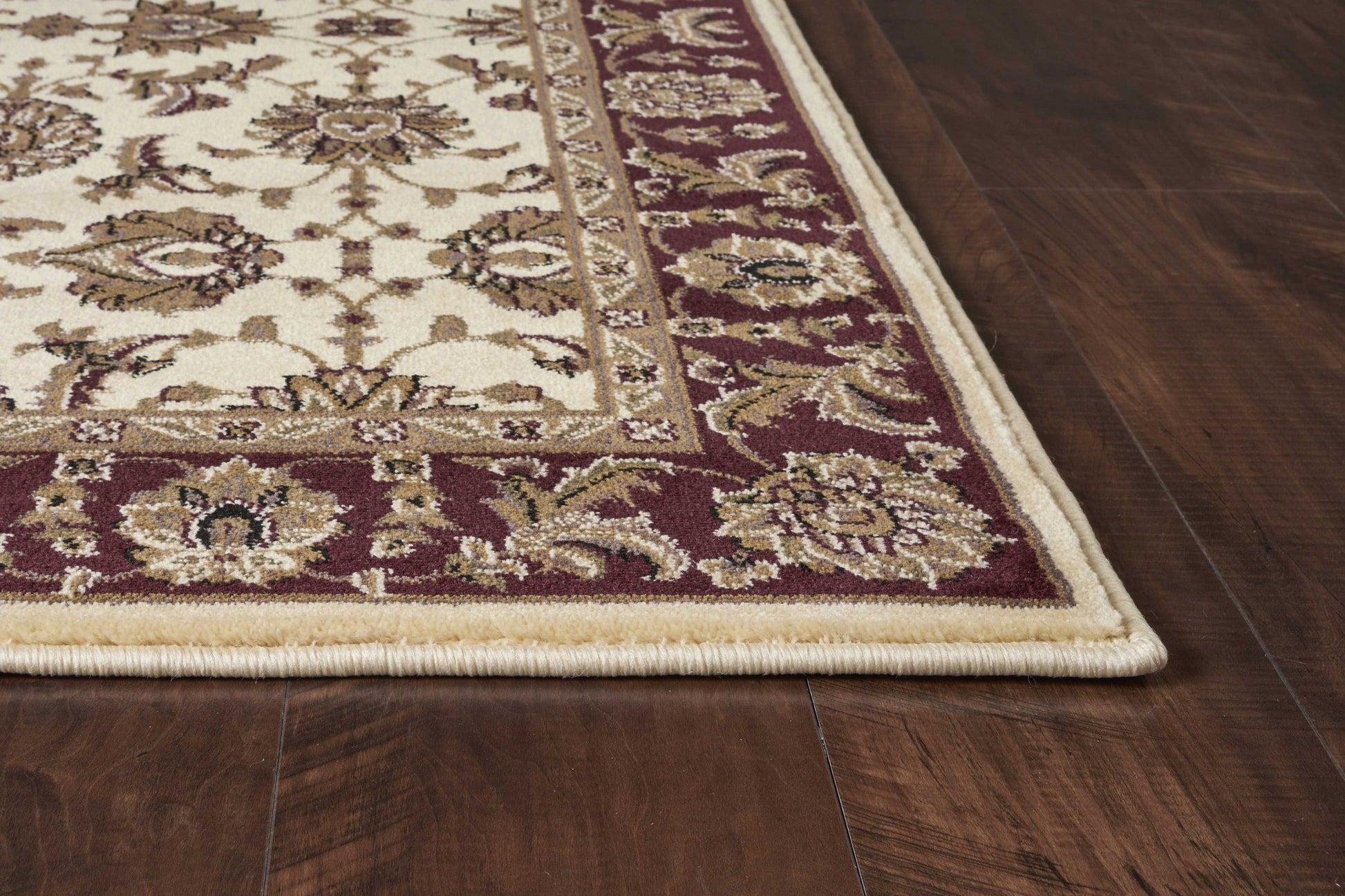 7' Red Ivory And Brown Floral Medallion Octagon Rug-Area Rugs-DECOROLALA