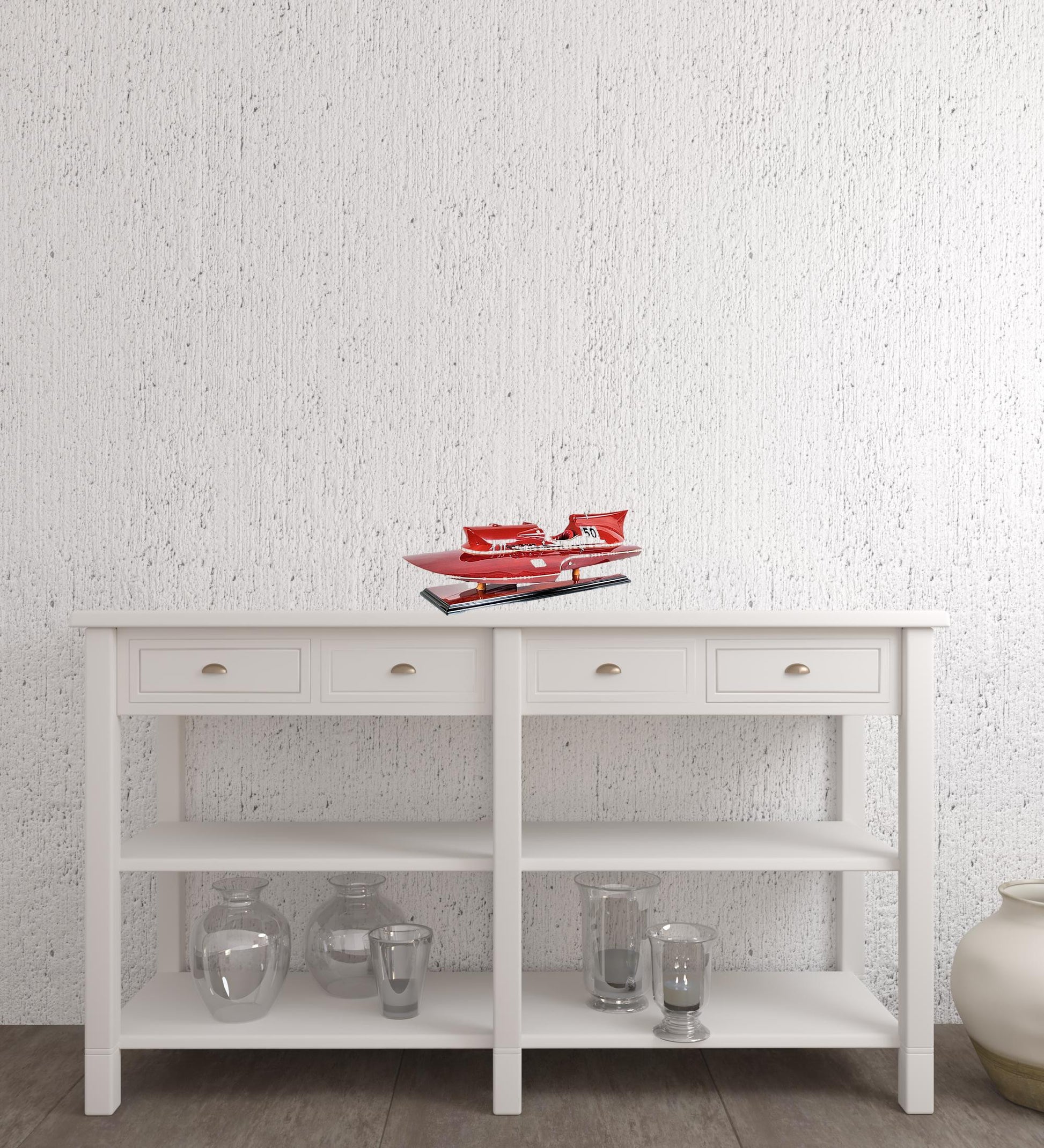 7" Red Manufactured Wood Hand Painted Decorative Boat-Sculptures-DECOROLALA