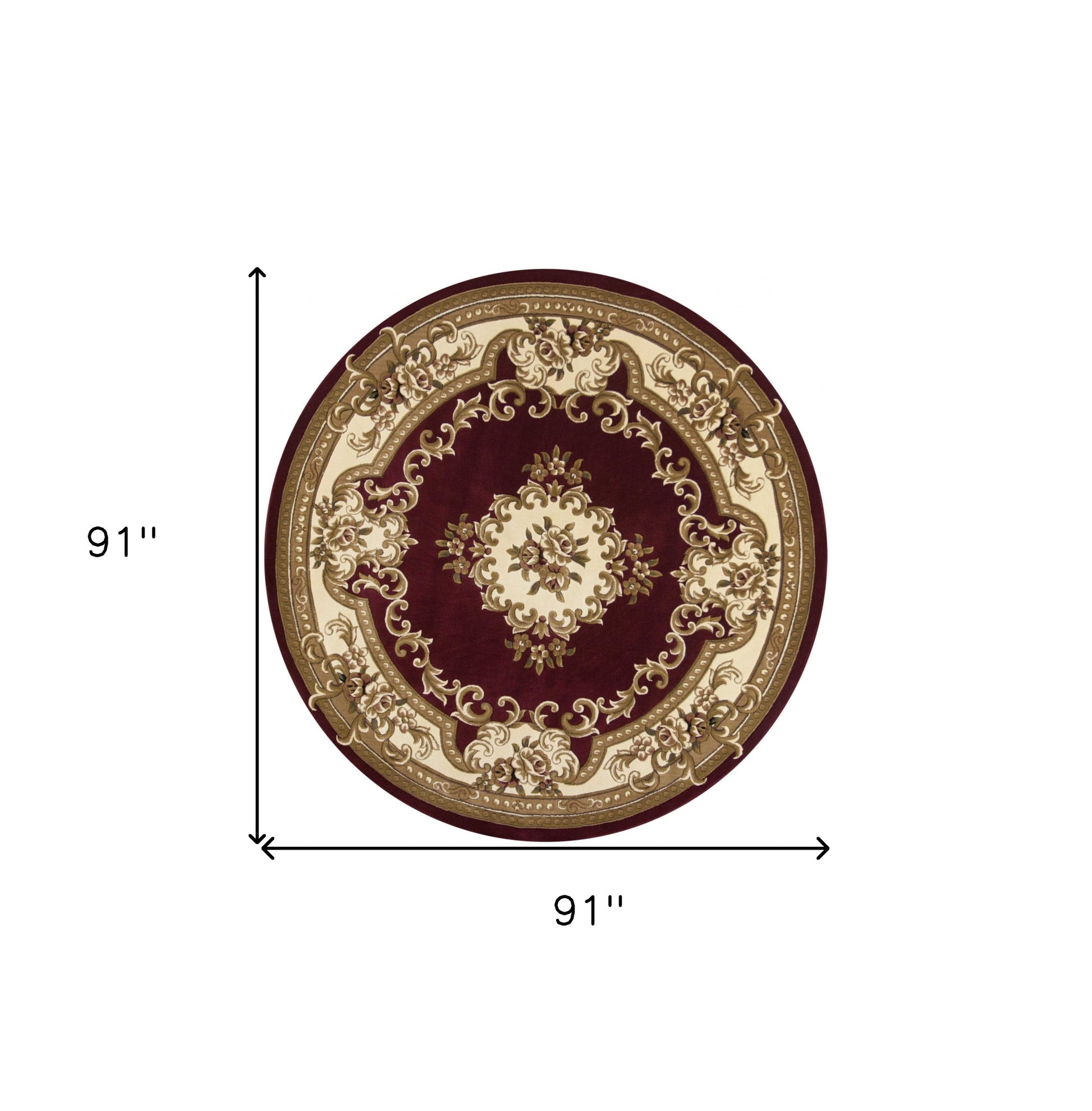 7' Red and Ivory Floral Border Round Rug-Area Rugs-DECOROLALA