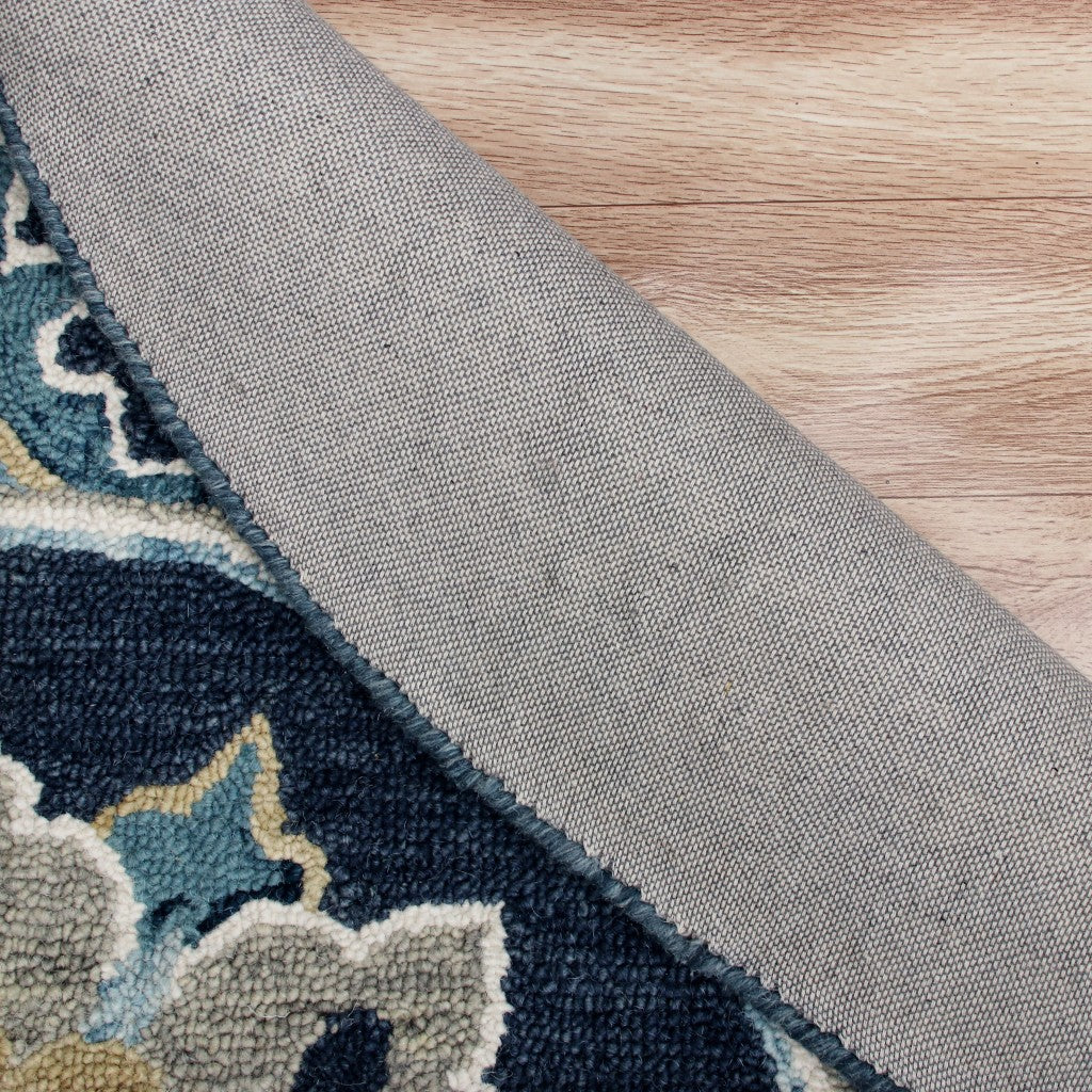 7' Round Blue Floral Medallion Area Rug-Area Rugs-DECOROLALA