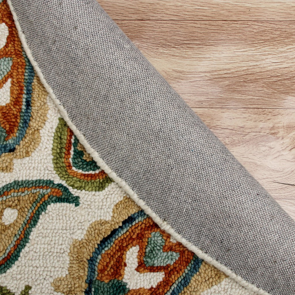 7' Round Orange and White Paisley Area Rug-Area Rugs-DECOROLALA