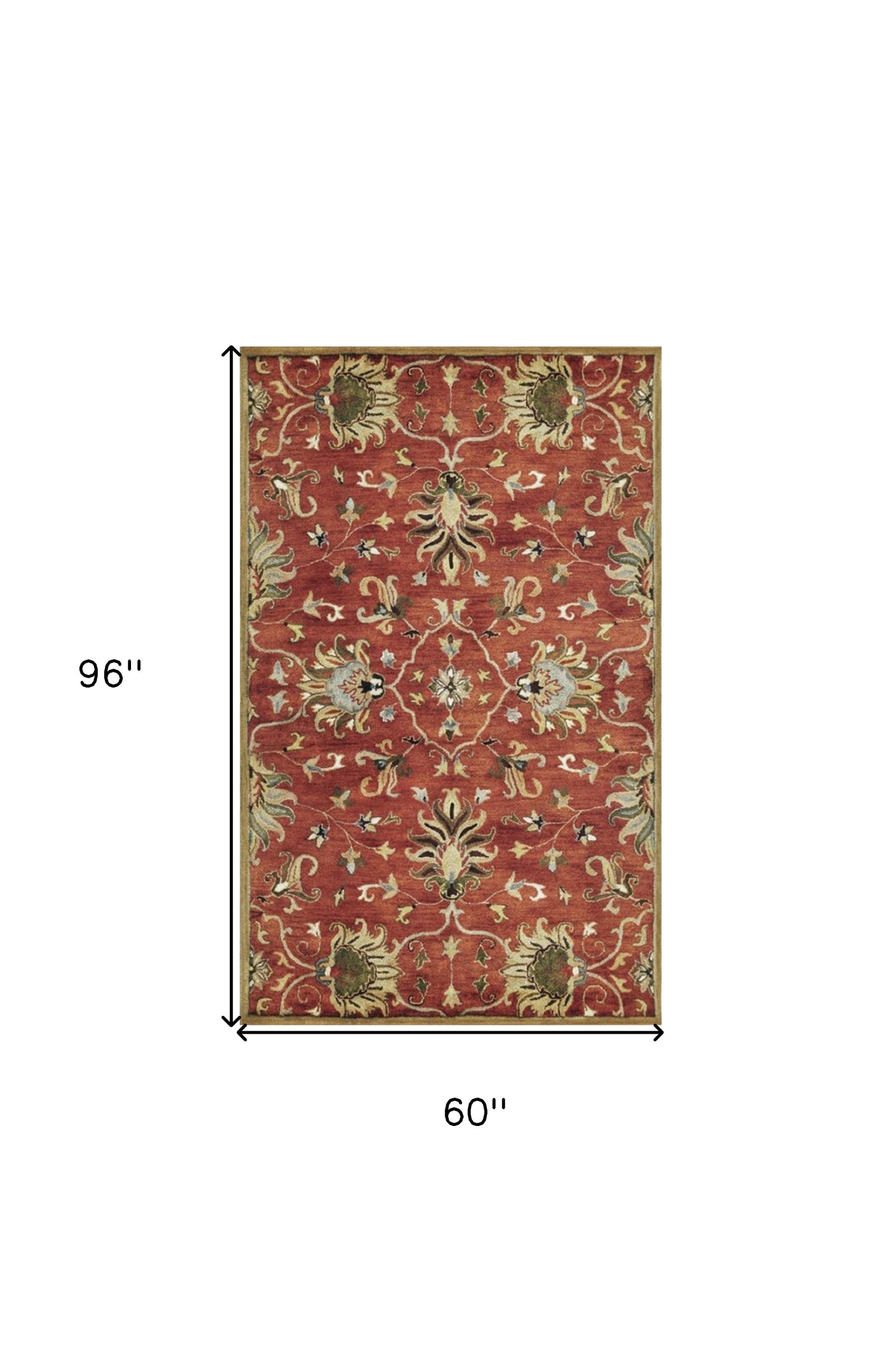 7' Rust Beige And Gray Wool Floral Medallion Hand Tufted Runner Rug-Area Rugs-DECOROLALA