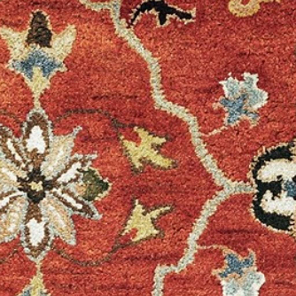 7' Rust Beige And Gray Wool Floral Medallion Hand Tufted Runner Rug-Area Rugs-DECOROLALA