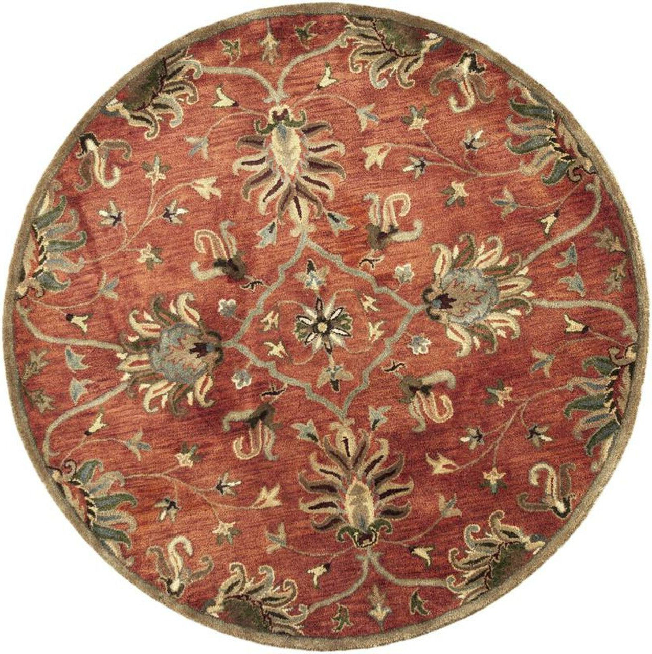 7' Rust Beige And Gray Wool Floral Medallion Hand Tufted Runner Rug-Area Rugs-DECOROLALA