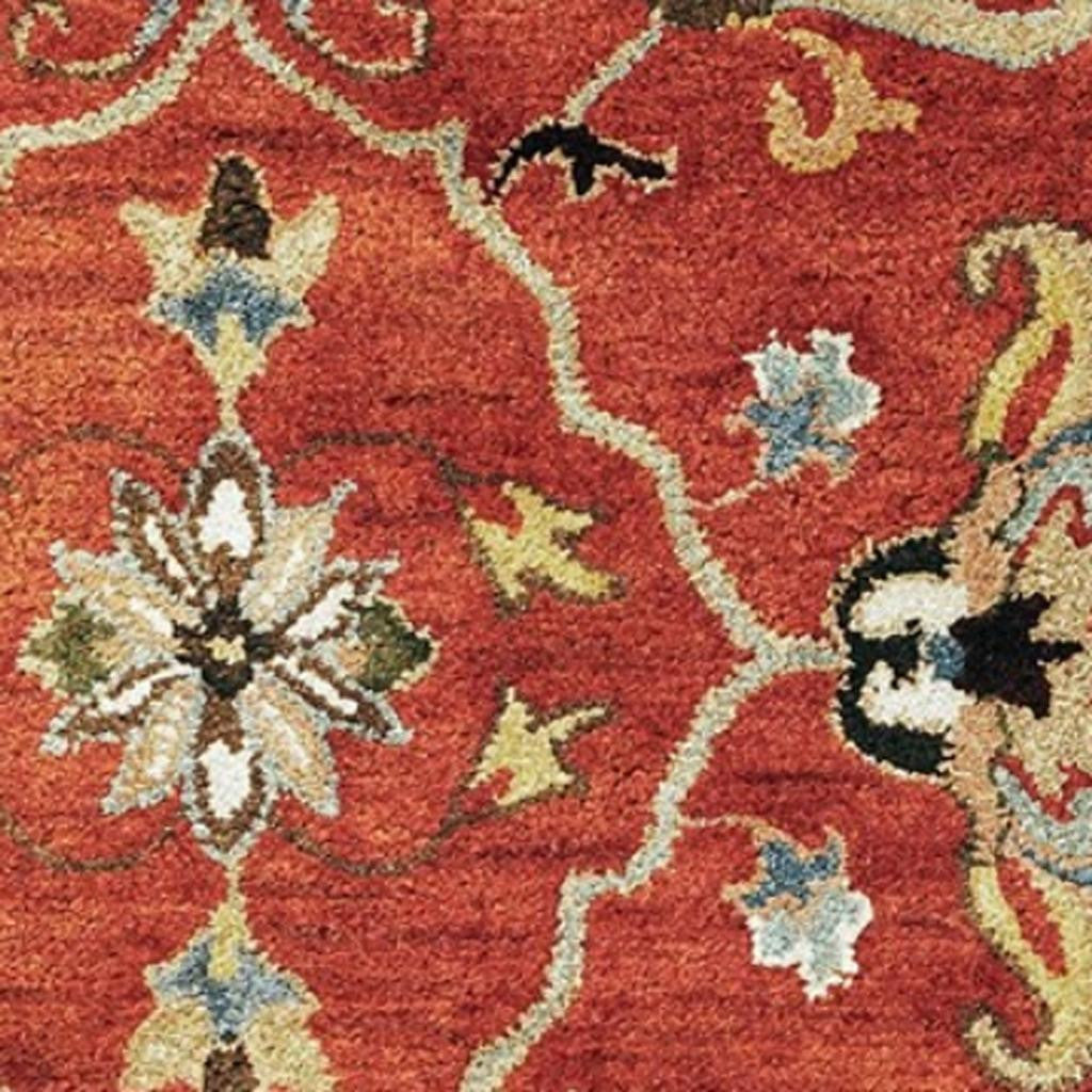 7' Rust Beige And Gray Wool Floral Medallion Hand Tufted Runner Rug-Area Rugs-DECOROLALA