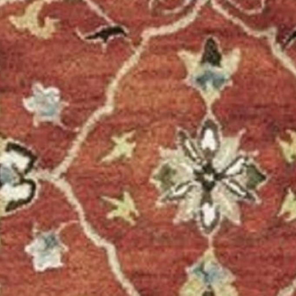 7' Rust Beige And Gray Wool Floral Medallion Hand Tufted Runner Rug-Area Rugs-DECOROLALA