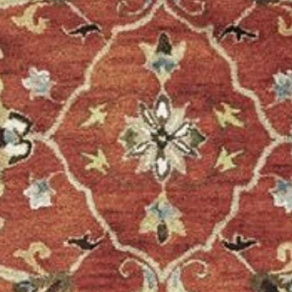 7' Rust Beige And Gray Wool Floral Medallion Hand Tufted Runner Rug-Area Rugs-DECOROLALA