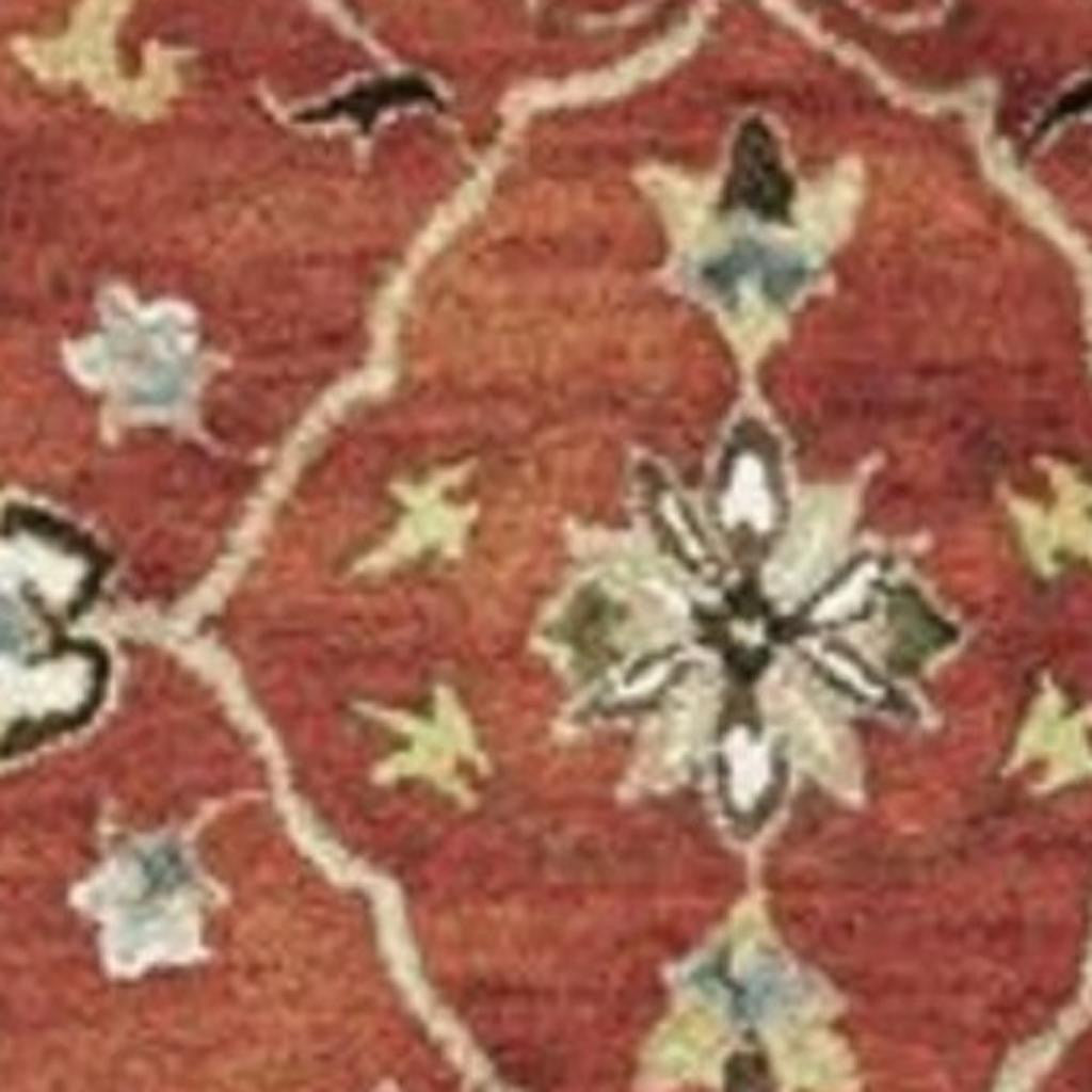 7' Rust Beige And Gray Wool Floral Medallion Hand Tufted Runner Rug-Area Rugs-DECOROLALA