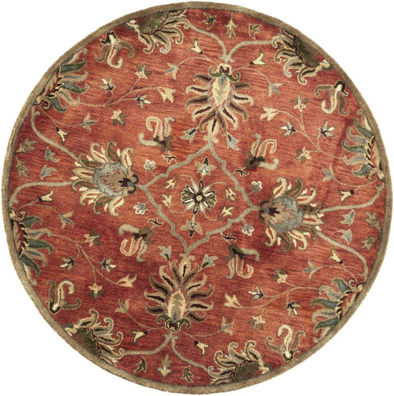 7' Rust Beige And Gray Wool Floral Medallion Hand Tufted Runner Rug-Area Rugs-DECOROLALA
