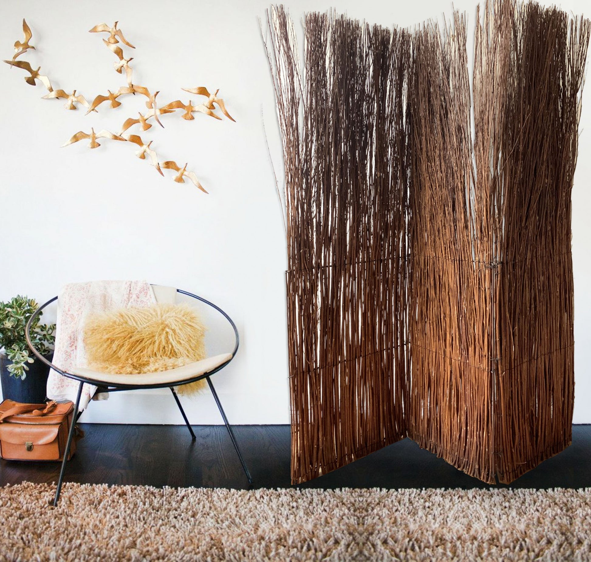 7' Rustic Willow Branch Three Panel Room Divider Screen-Room Dividers-DECOROLALA