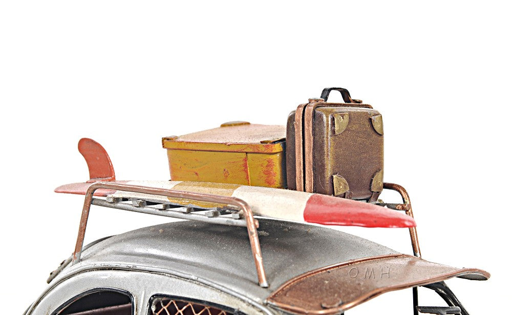 7" Silver Metal Hand Painted Model Car Tabletop Sculpture-Sculptures-DECOROLALA