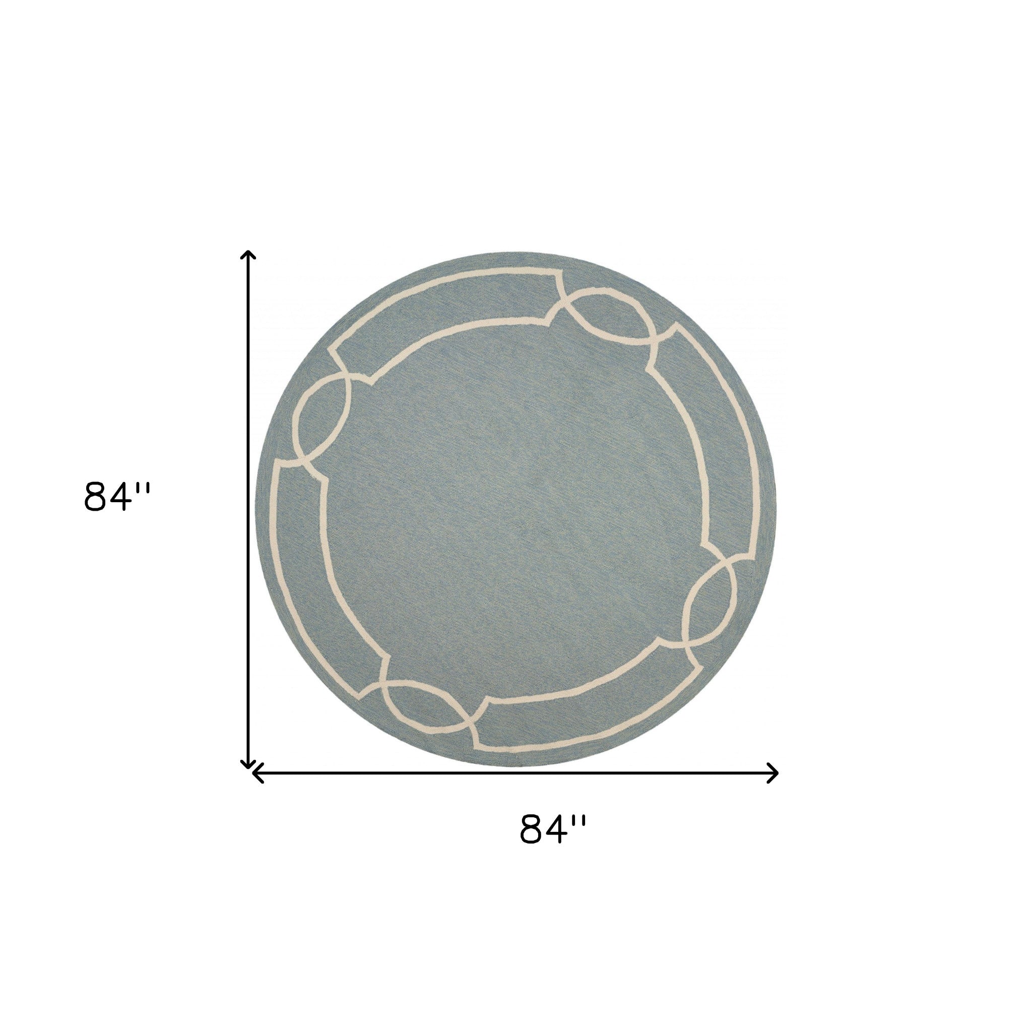 7' Sky Blue And Ivory Round Geometric Handmade Indoor Outdoor Area Rug-Outdoor Rugs-DECOROLALA