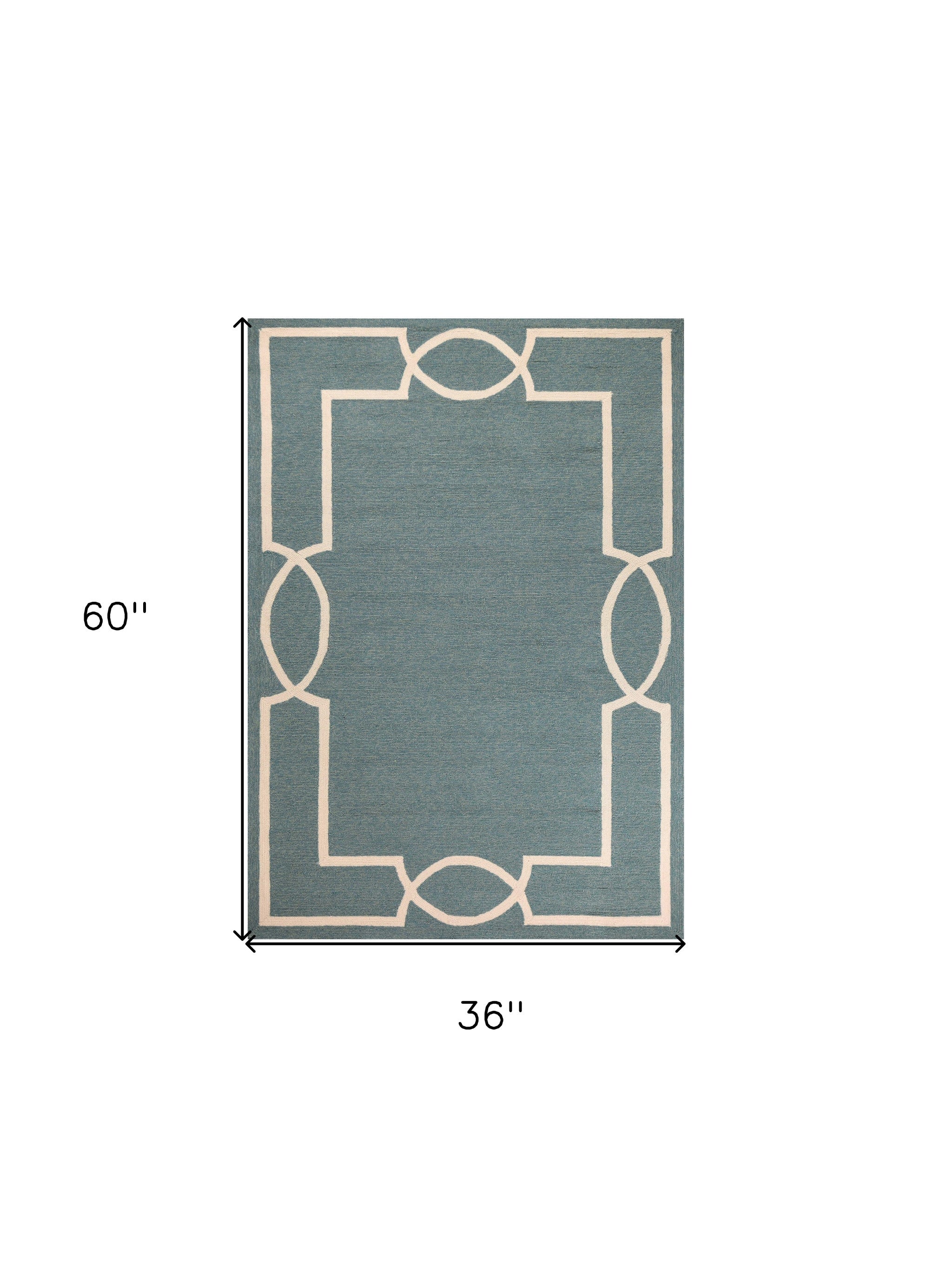 7' Sky Blue And Ivory Round Geometric Handmade Indoor Outdoor Area Rug-Outdoor Rugs-DECOROLALA