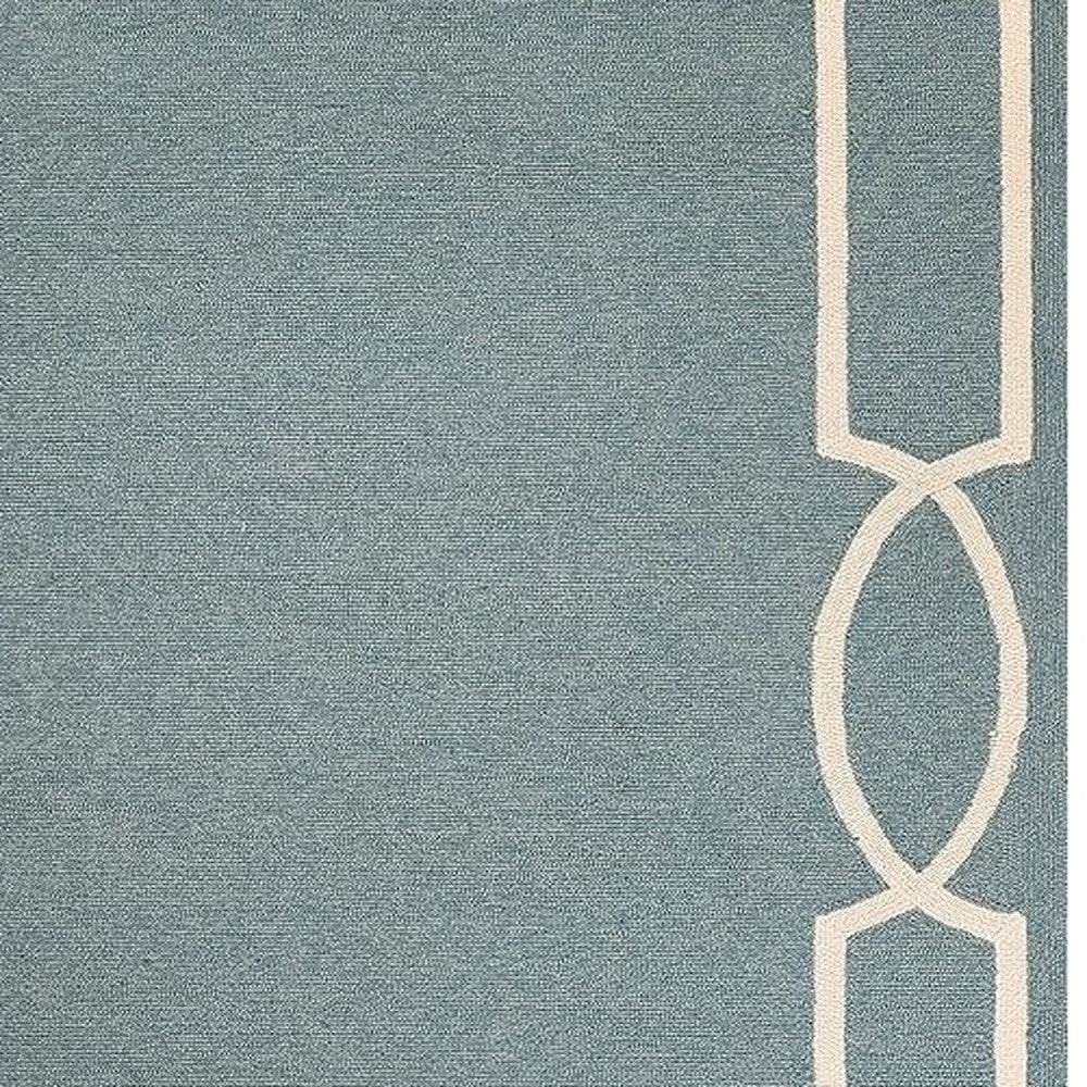 7' Sky Blue And Ivory Round Geometric Handmade Indoor Outdoor Area Rug-Outdoor Rugs-DECOROLALA