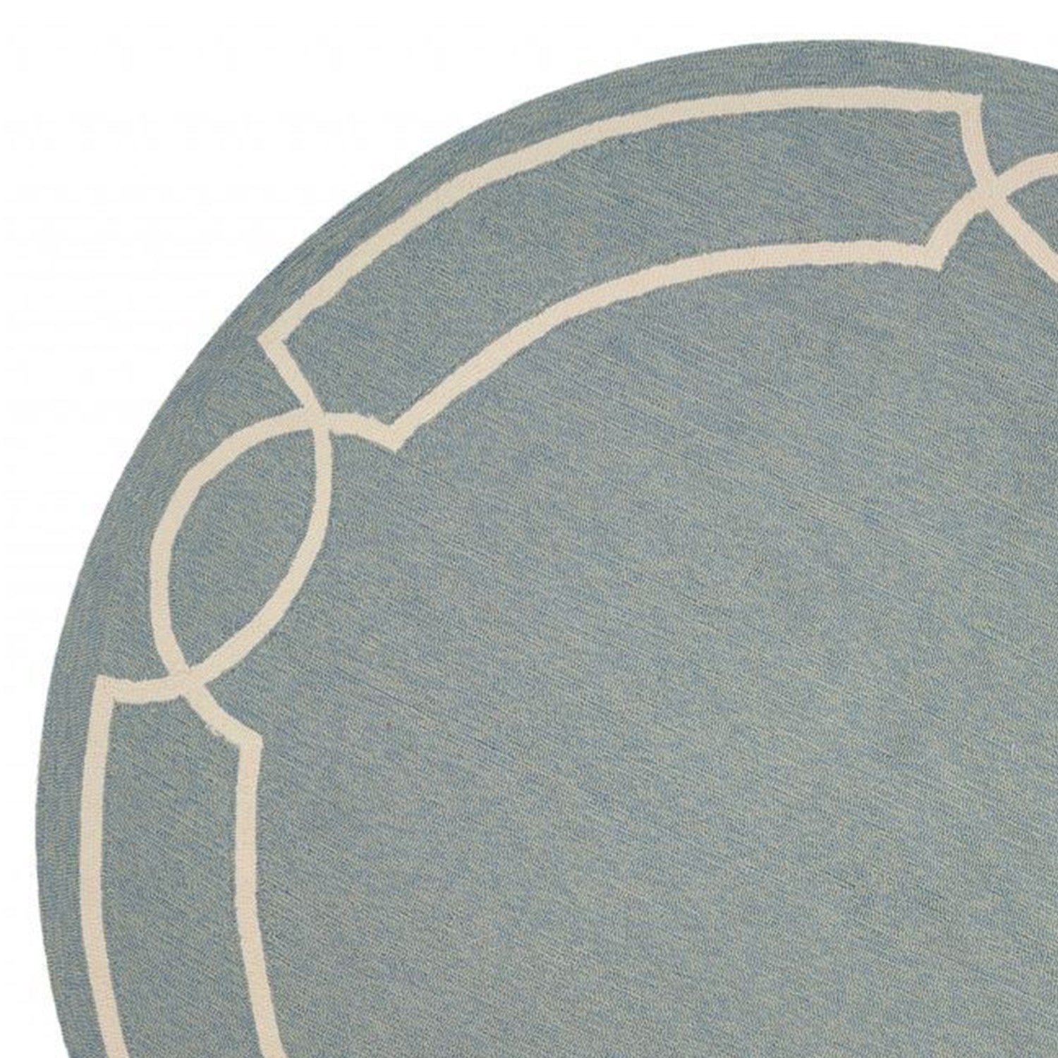 7' Sky Blue And Ivory Round Geometric Handmade Indoor Outdoor Area Rug-Outdoor Rugs-DECOROLALA