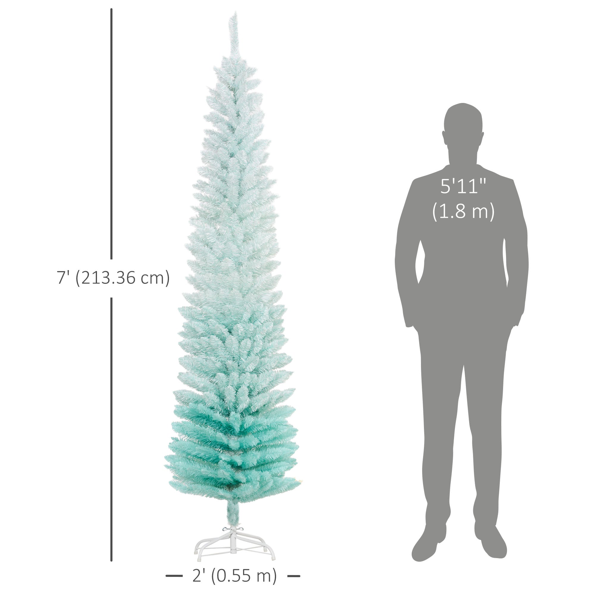 7' Slim Pencil Artificial Christmas Tree - Gradient Blue-Home Furnishings > Holiday & Seasonal > Christmas Trees > Pencil Christmas Trees-DECOROLALA