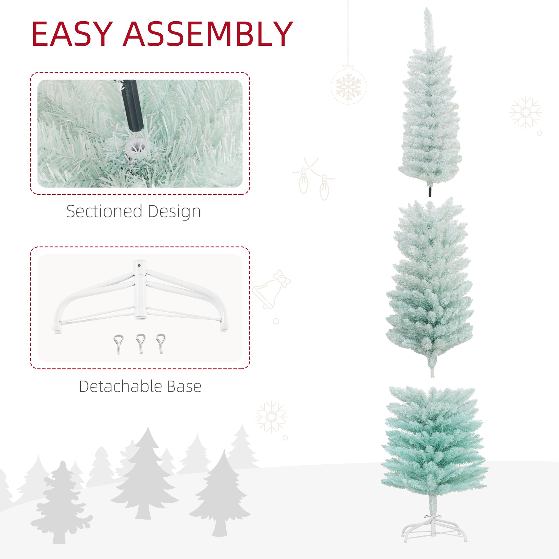 7' Slim Pencil Artificial Christmas Tree - Gradient Blue-Home Furnishings > Holiday & Seasonal > Christmas Trees > Pencil Christmas Trees-DECOROLALA