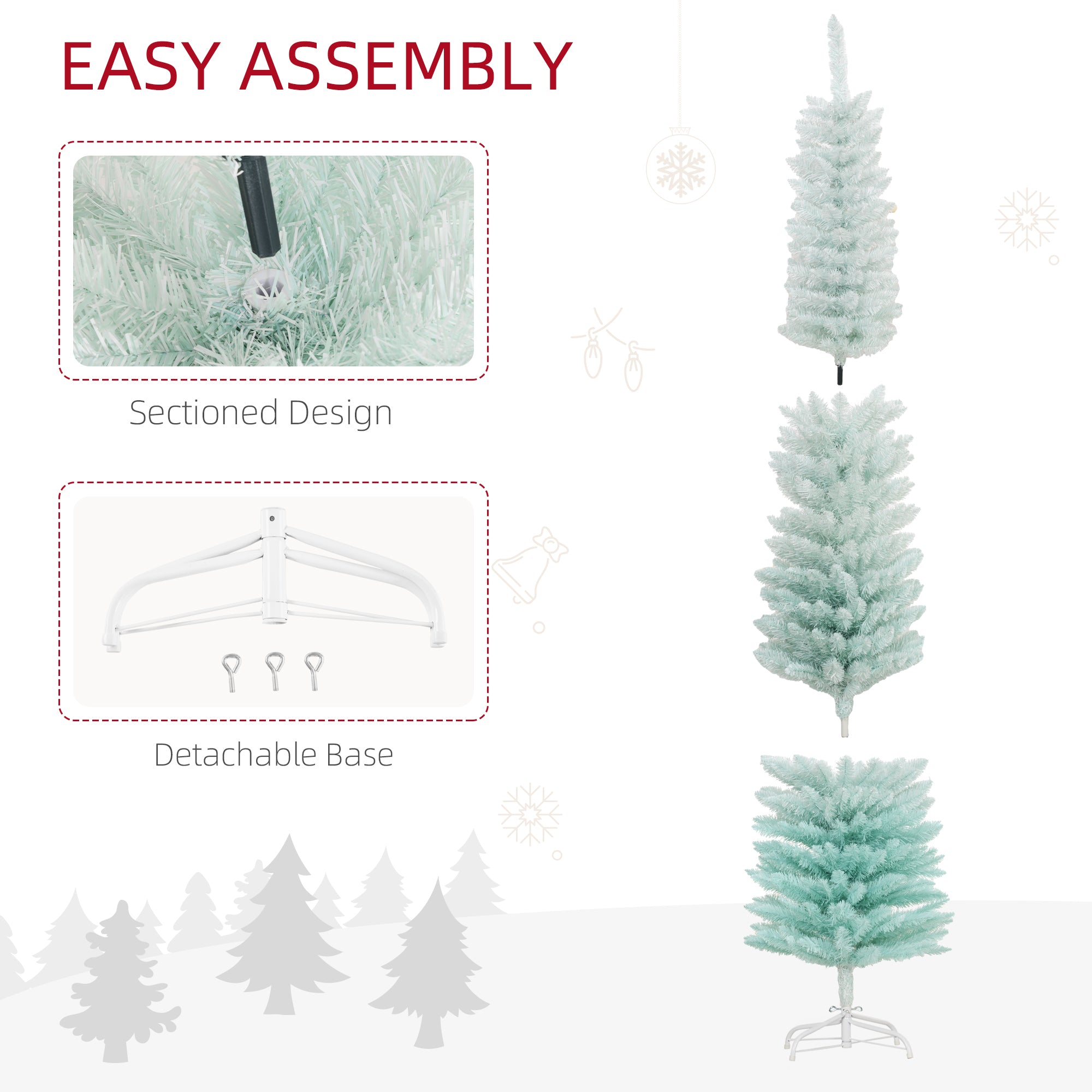 7' Slim Pencil Artificial Christmas Tree - Gradient Blue-Home Furnishings > Holiday & Seasonal > Christmas Trees > Pencil Christmas Trees-DECOROLALA