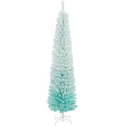7' Slim Pencil Artificial Christmas Tree - Gradient Blue-Home Furnishings > Holiday & Seasonal > Christmas Trees > Pencil Christmas Trees-DECOROLALA