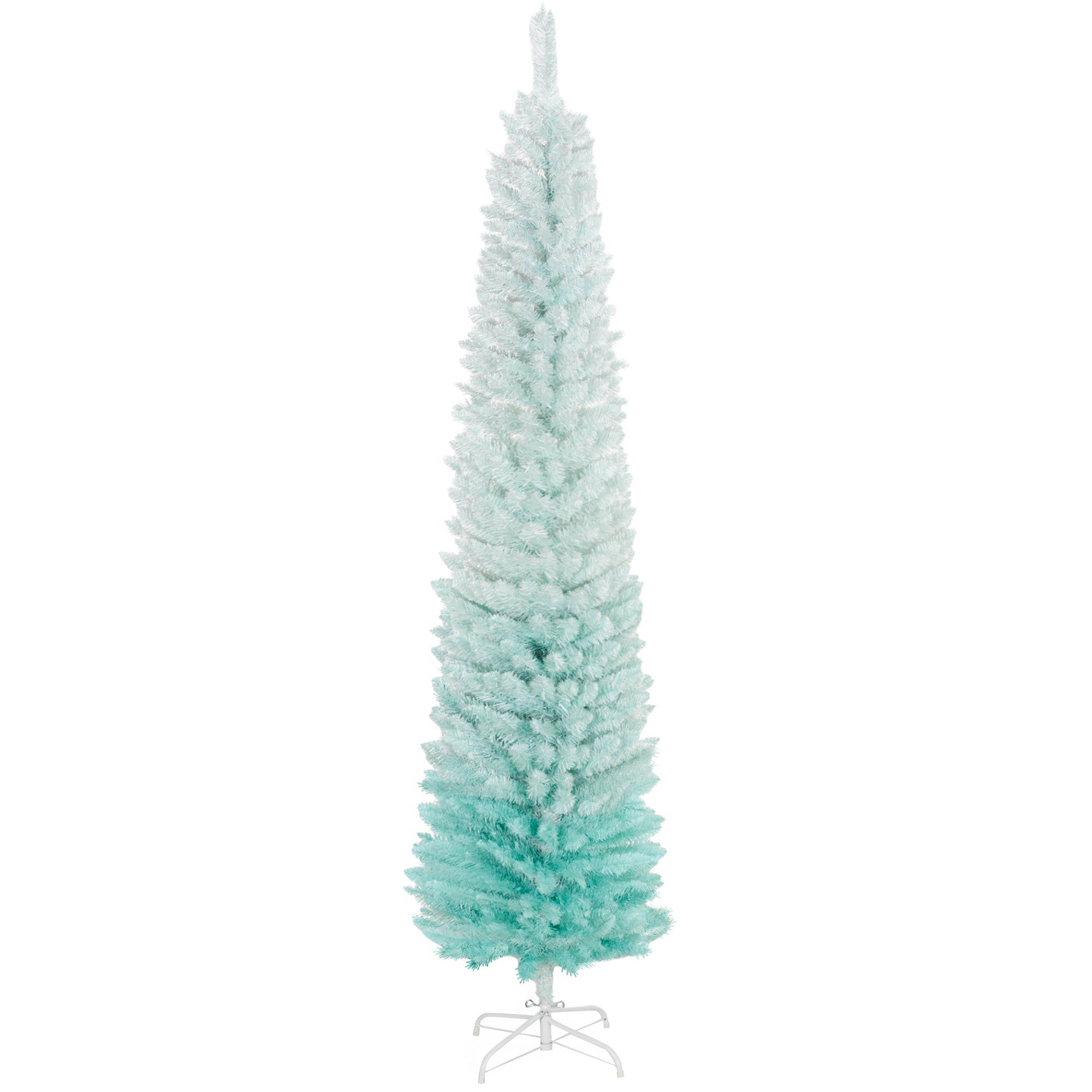 7' Slim Pencil Artificial Christmas Tree - Gradient Blue-Home Furnishings > Holiday & Seasonal > Christmas Trees > Pencil Christmas Trees-DECOROLALA
