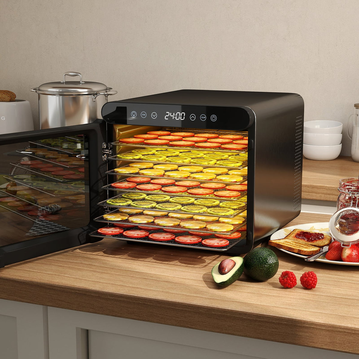 7 Stainless Steel Trays Dryer with 1-24H Timer and 30-75℃ Temperature-Silver-Toaster Ovens-DECOROLALA