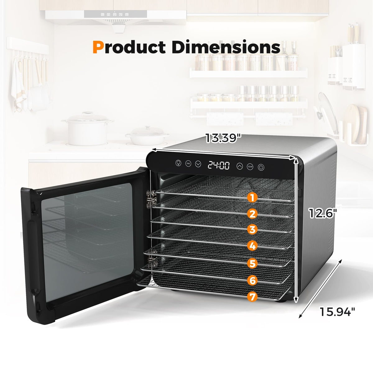7 Stainless Steel Trays Dryer with 1-24H Timer and 30-75℃ Temperature-Silver-Toaster Ovens-DECOROLALA
