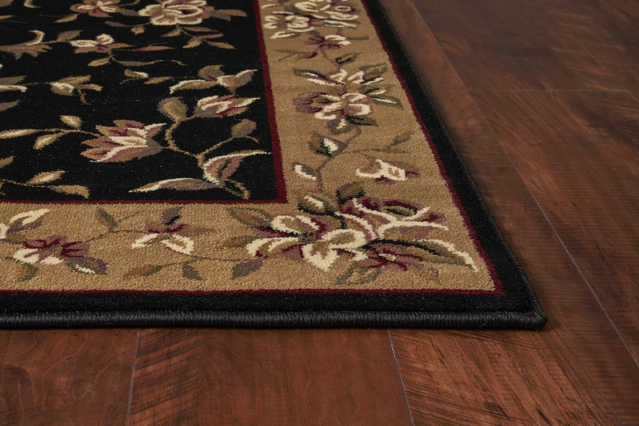 7' Tan Black And Beige Floral Vines Octagon Rug-Area Rugs-DECOROLALA
