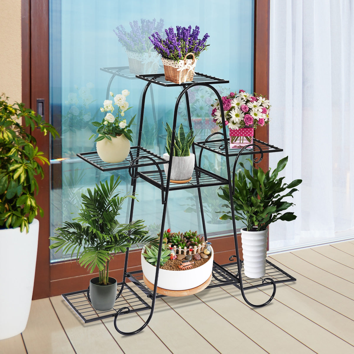 7 Tier Metal Patio Plant Stand-Plant Stands-DECOROLALA