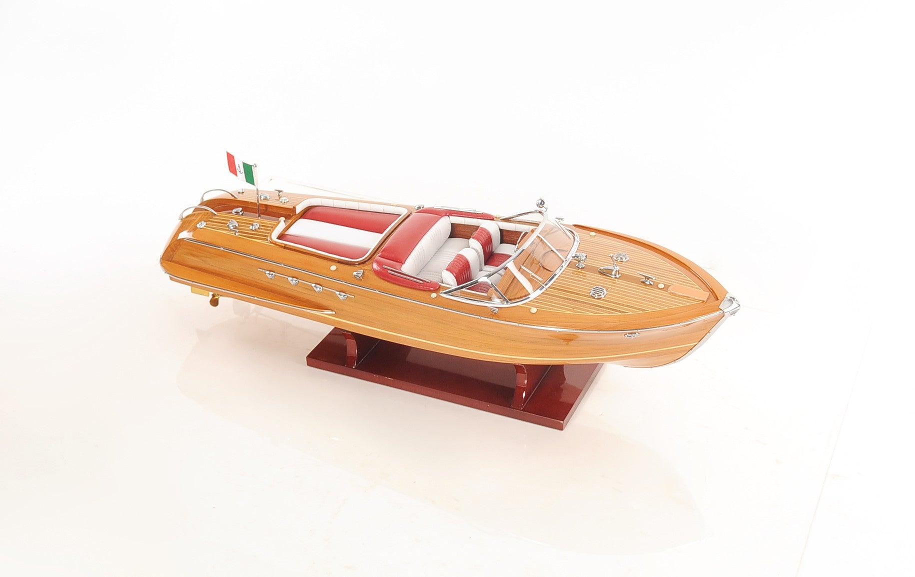 7" Wood Brown Solid Wood Hand Painted Riva Aqurama Medium Speedboat Model Boat-Sculptures-DECOROLALA
