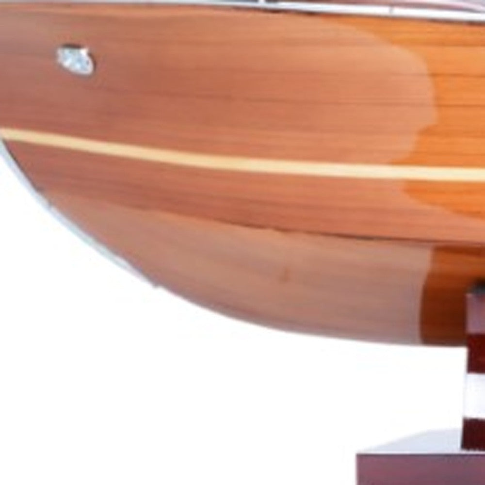 7" Wood Brown Solid Wood Hand Painted Riva Aqurama Medium Speedboat Model Boat-Sculptures-DECOROLALA