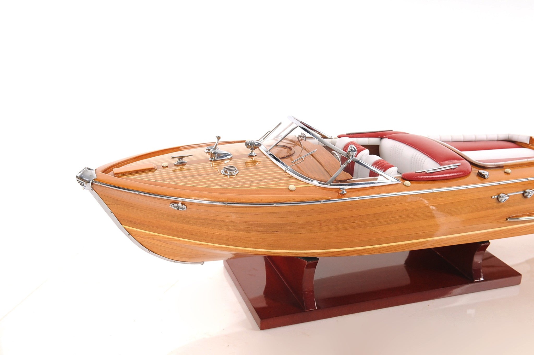 7" Wood Brown Solid Wood Hand Painted Riva Aqurama Medium Speedboat Model Boat-Sculptures-DECOROLALA