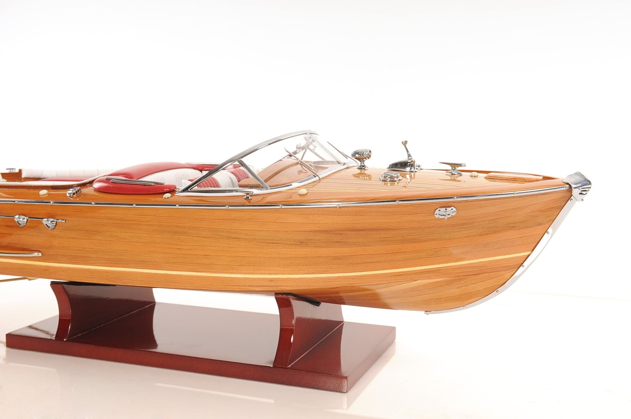 7" Wood Brown Solid Wood Hand Painted Riva Aqurama Medium Speedboat Model Boat-Sculptures-DECOROLALA